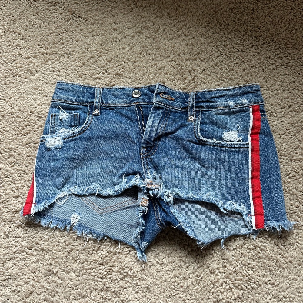 ZARA Authentic Denim by TRF Red Stripe Shorts